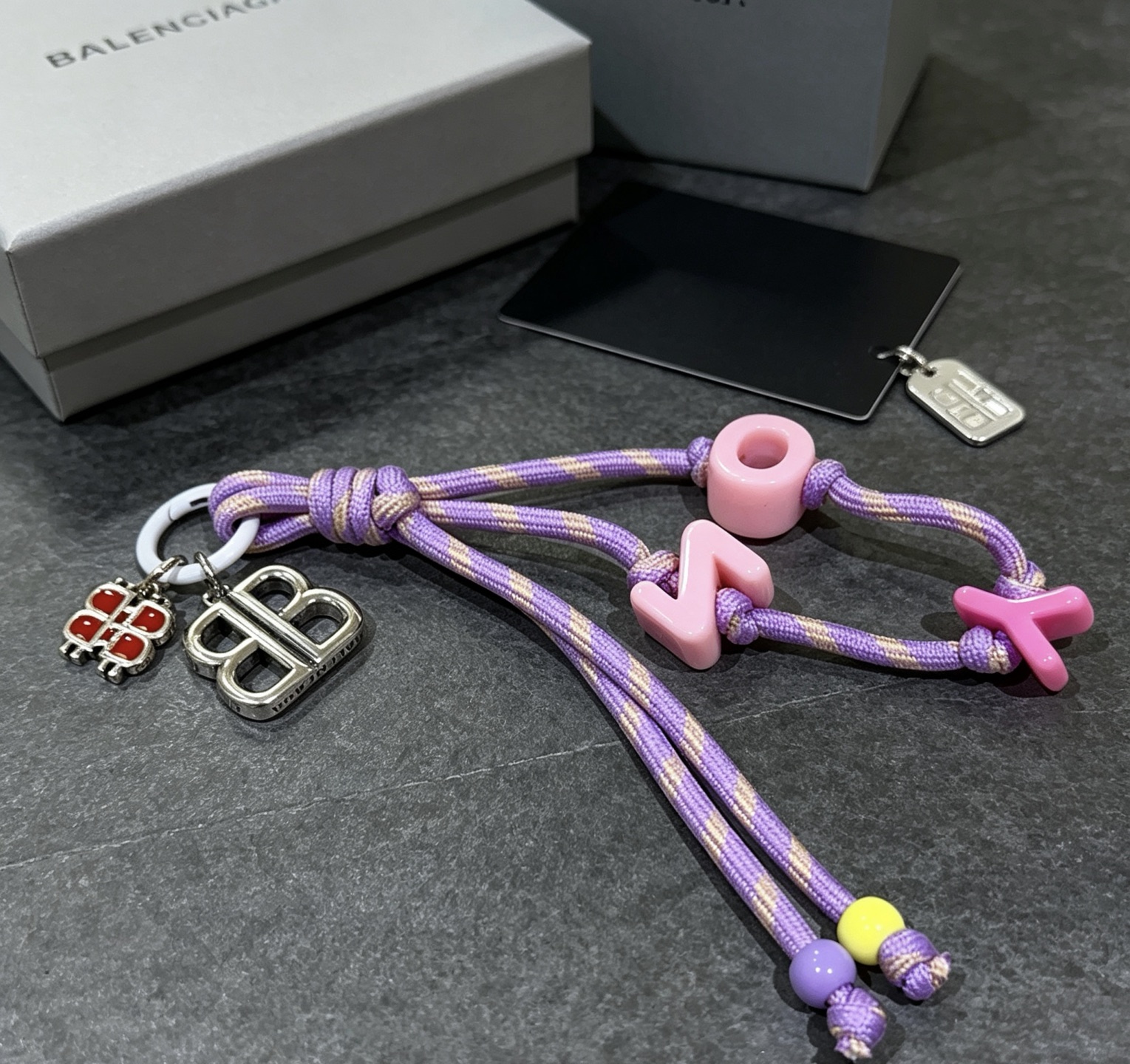 バレンシアガ BBロゴ ロープ バッグチャーム キーリング パープル 詳細画像 3