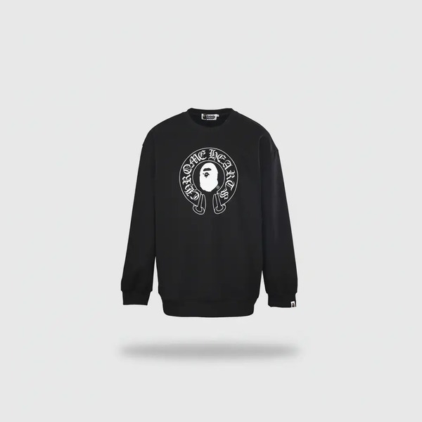 クロムハーツ x BAPE エイプヘッド ロゴプリント クルーネック スウェット ブラック ホワイト