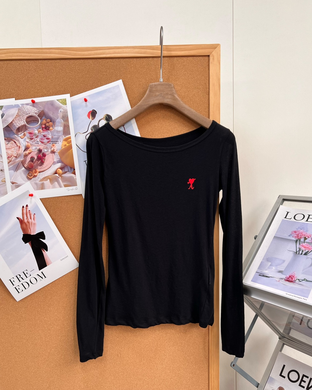 アミ ハート刺繍 シアー ロングスリーブTシャツ ブラック A665230 詳細画像 1