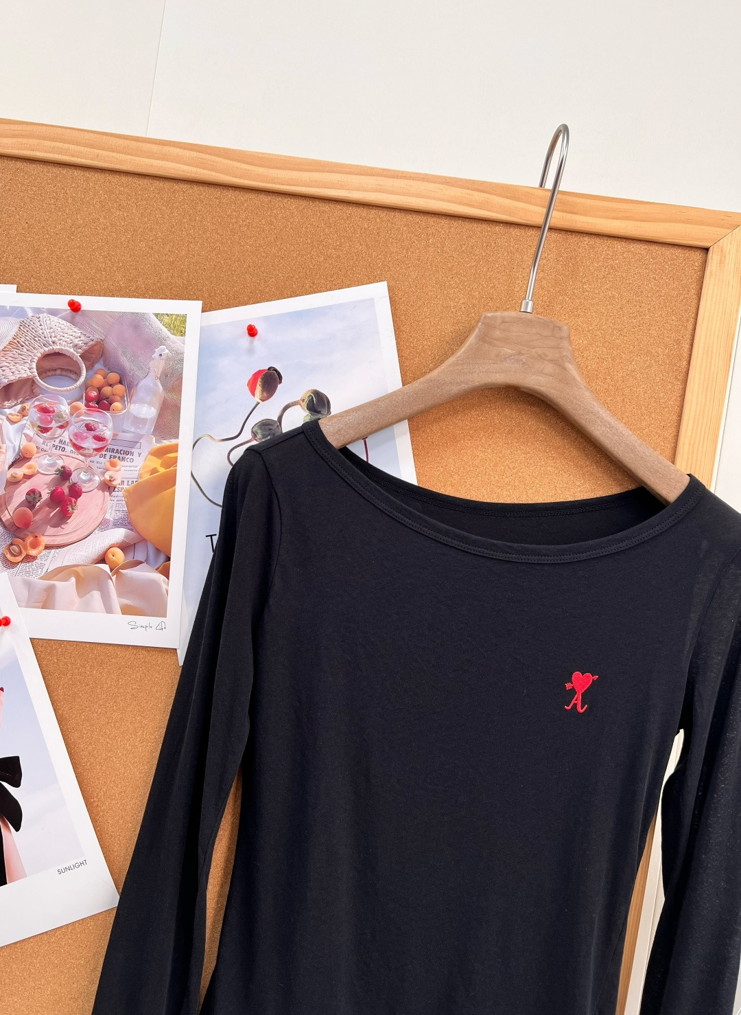 アミ ハート刺繍 シアー ロングスリーブTシャツ ブラック A665230 詳細画像 3