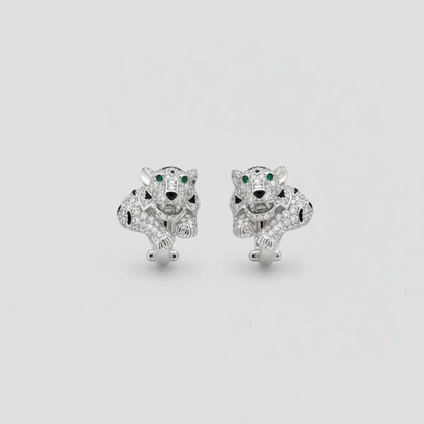 カルティエ パンテール ヘッド エナメル スタッドピアス エメラルドグリーン プラチナカラー A6993