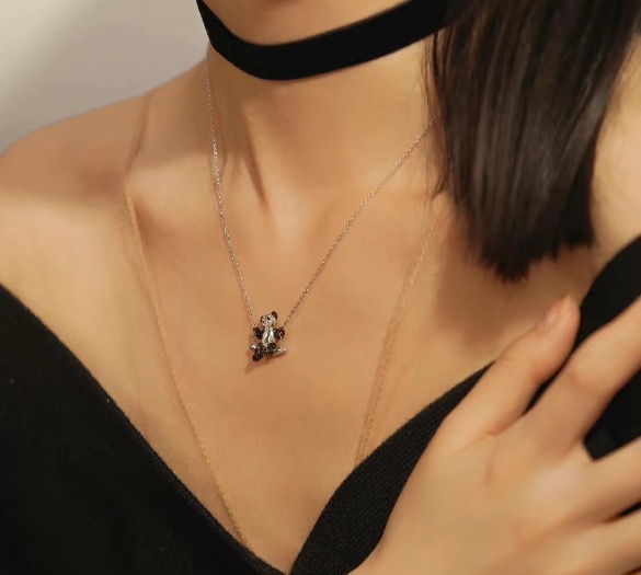 チーリン パンダ ベア ネックレス ブラック×ホワイト プラチナカラー ゴールドメッキ シルバー925 A7091 詳細画像 3