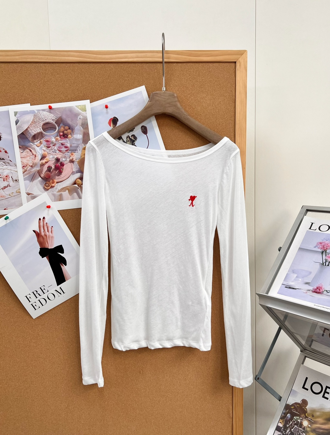 アミ ハート刺繍 シアー長袖Tシャツ ホワイト 詳細画像 1
