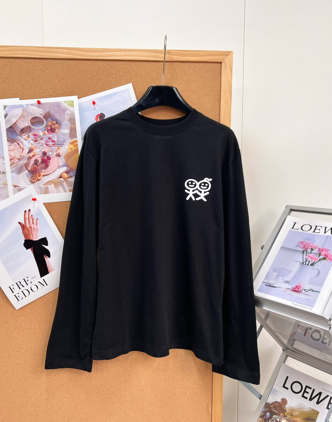 棒人間 SURF CLUB グラフィック 長袖Tシャツ ブラック/ホワイト 詳細画像 1