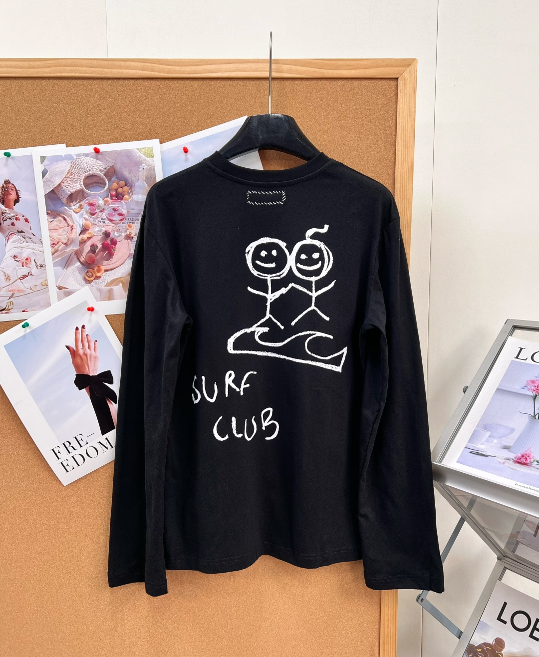 棒人間 SURF CLUB グラフィック 長袖Tシャツ ブラック/ホワイト 詳細画像 2