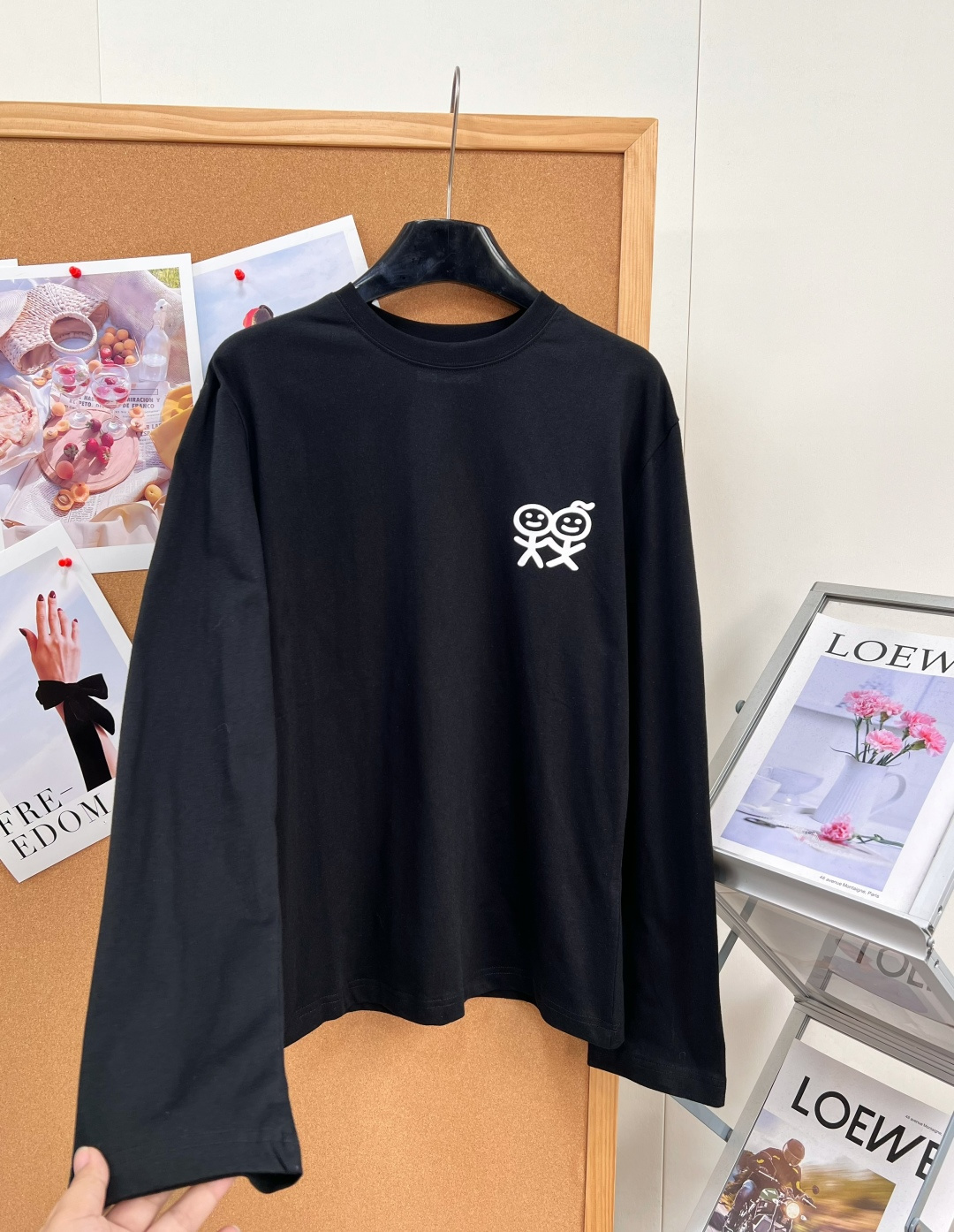 棒人間 SURF CLUB グラフィック 長袖Tシャツ ブラック/ホワイト 詳細画像 3