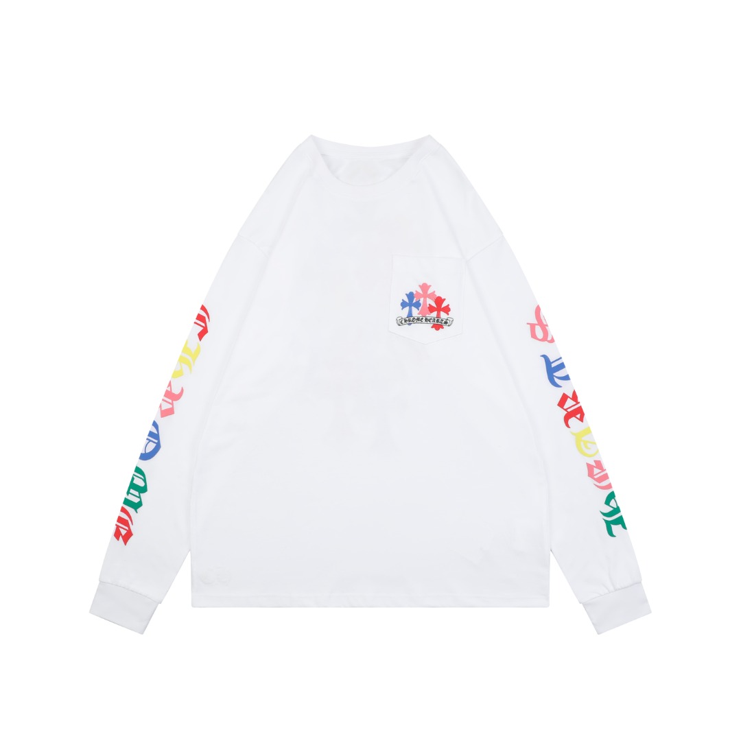 クロムハーツ マイアミ マルチカラー クロスプリント ロングTシャツ ホワイト 詳細画像 1