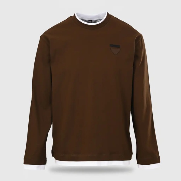 プラダ フェイクツーピース 切り替え クルーネック 長袖Tシャツ