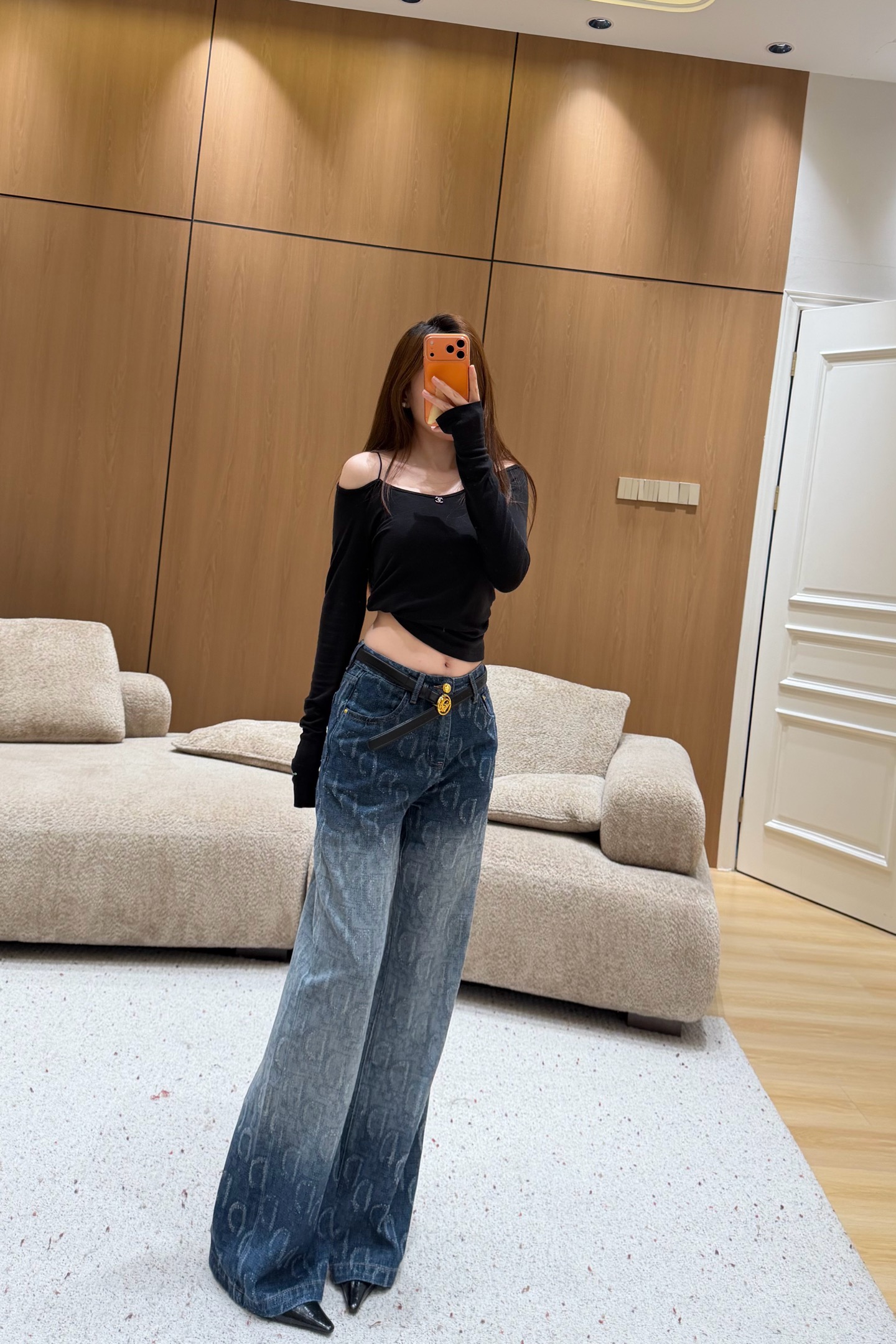 ドゥードゥルプリント ワイドデニムパンツ グラデーションブルー 詳細画像 3