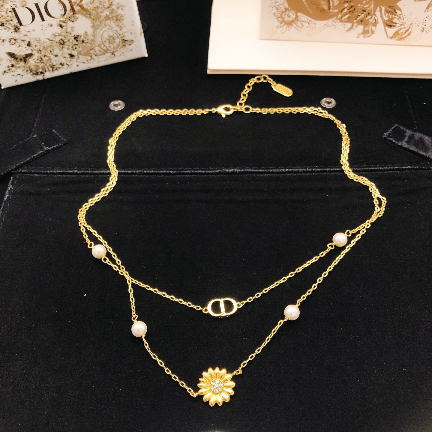 ディオール ダブルレイヤー サンフラワー ネックレス ゴールド DXL0091 詳細画像 1