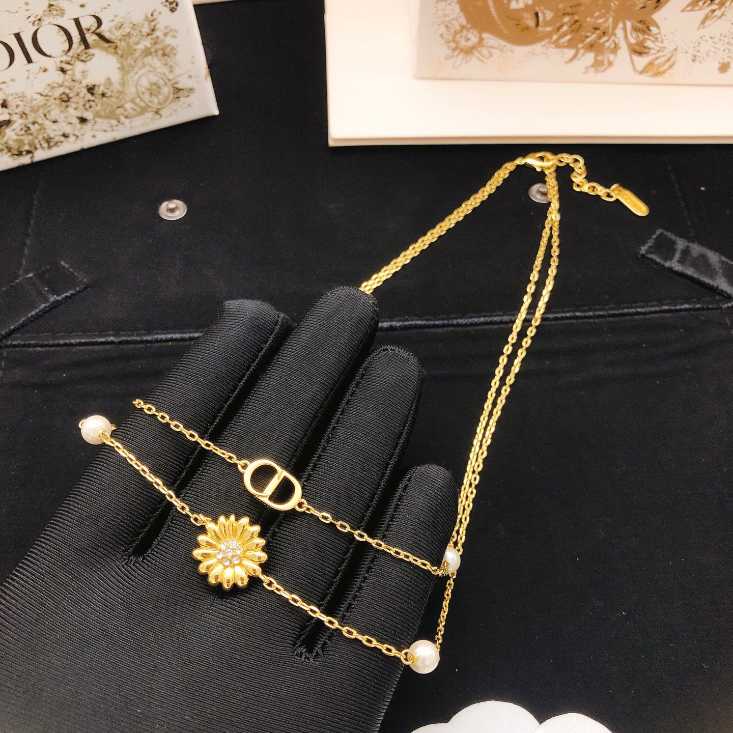 ディオール ダブルレイヤー サンフラワー ネックレス ゴールド DXL0091 詳細画像 2