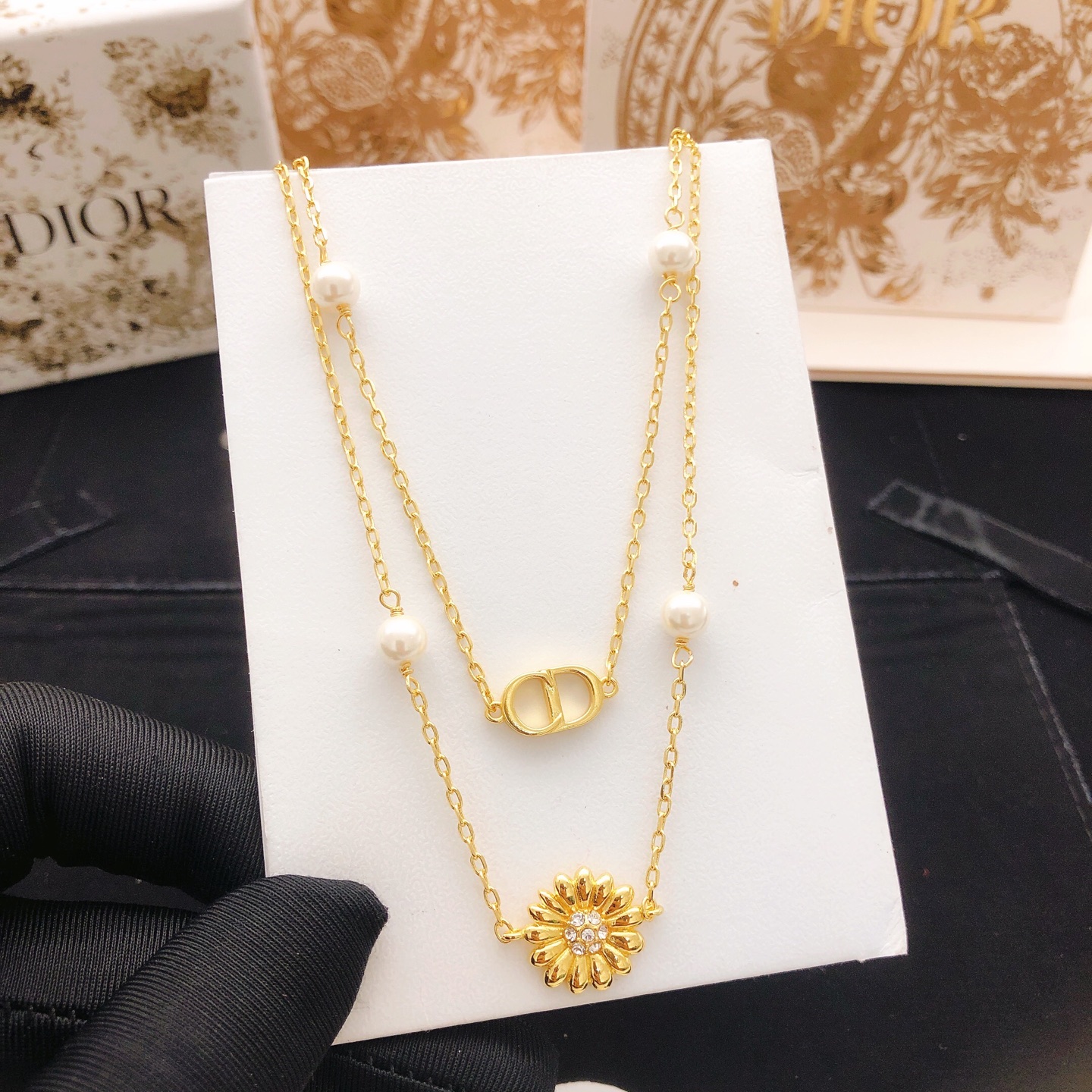 ディオール ダブルレイヤー サンフラワー ネックレス ゴールド DXL0091 詳細画像 3