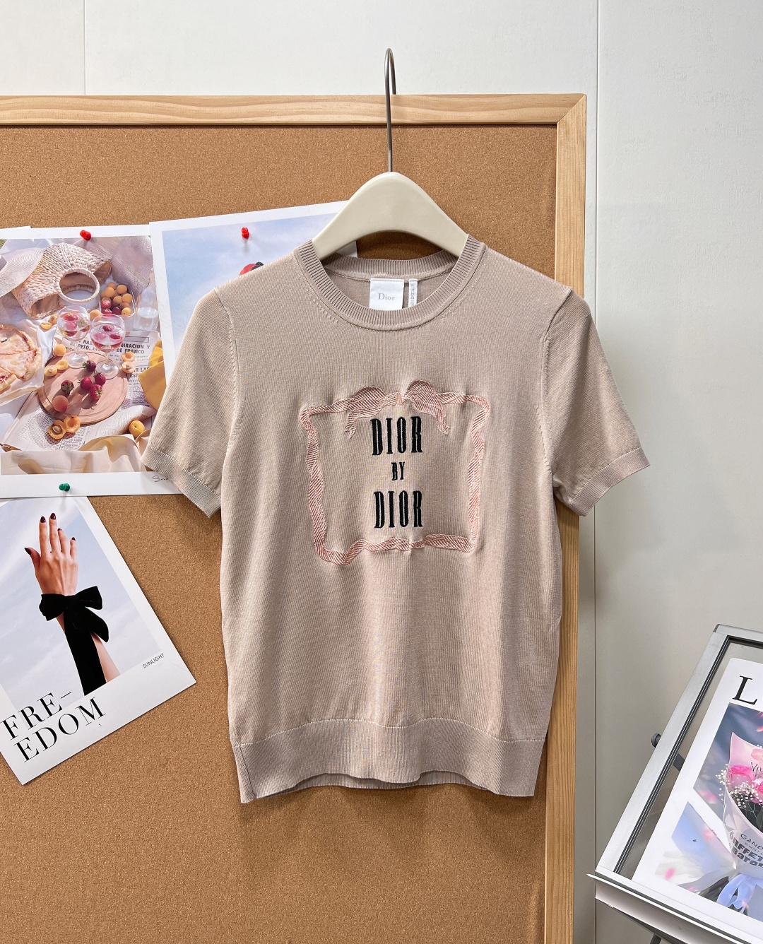 ディオール リボン刺繍 ニット半袖トップス タロパープル/ミルクティーベージュ 詳細画像 1