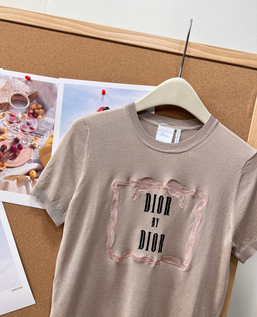 ディオール リボン刺繍 ニット半袖トップス タロパープル/ミルクティーベージュ 詳細画像 3