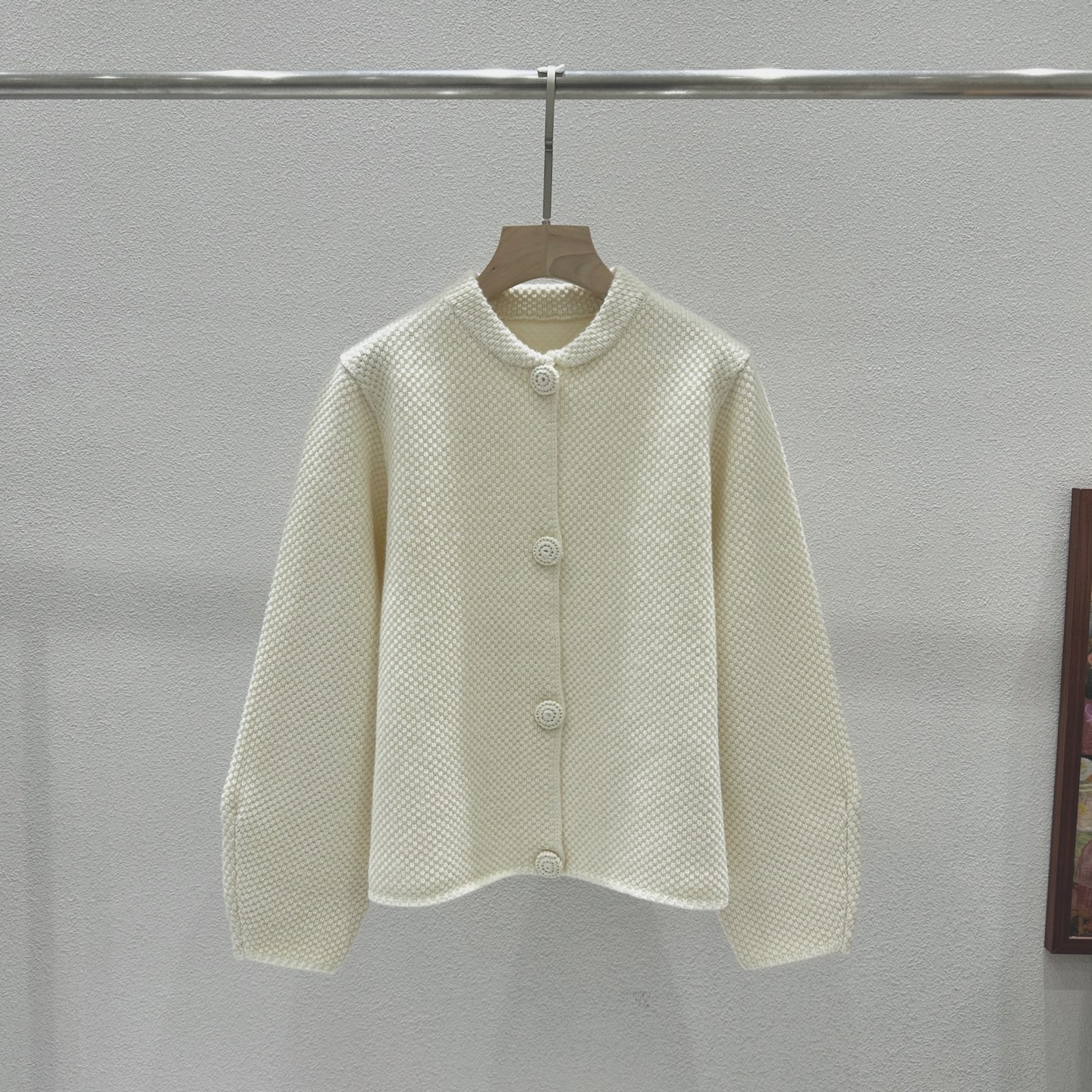 ロロ・ピアーナ ダブルフェイス ウールカーディガン ホワイト 詳細画像 1