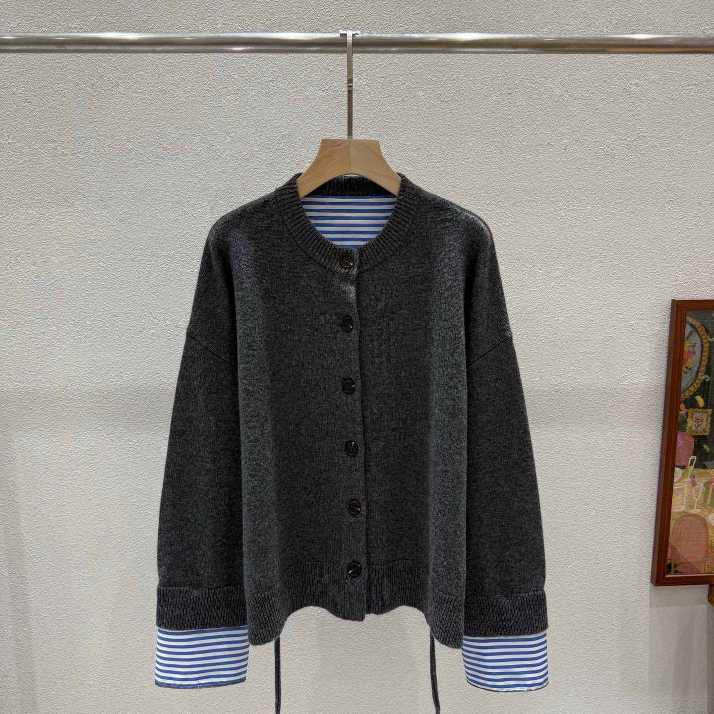 ブルネロ クチネリ 切り替え袖 カシミヤ カーディガン ベルト付き グレー 詳細画像 1