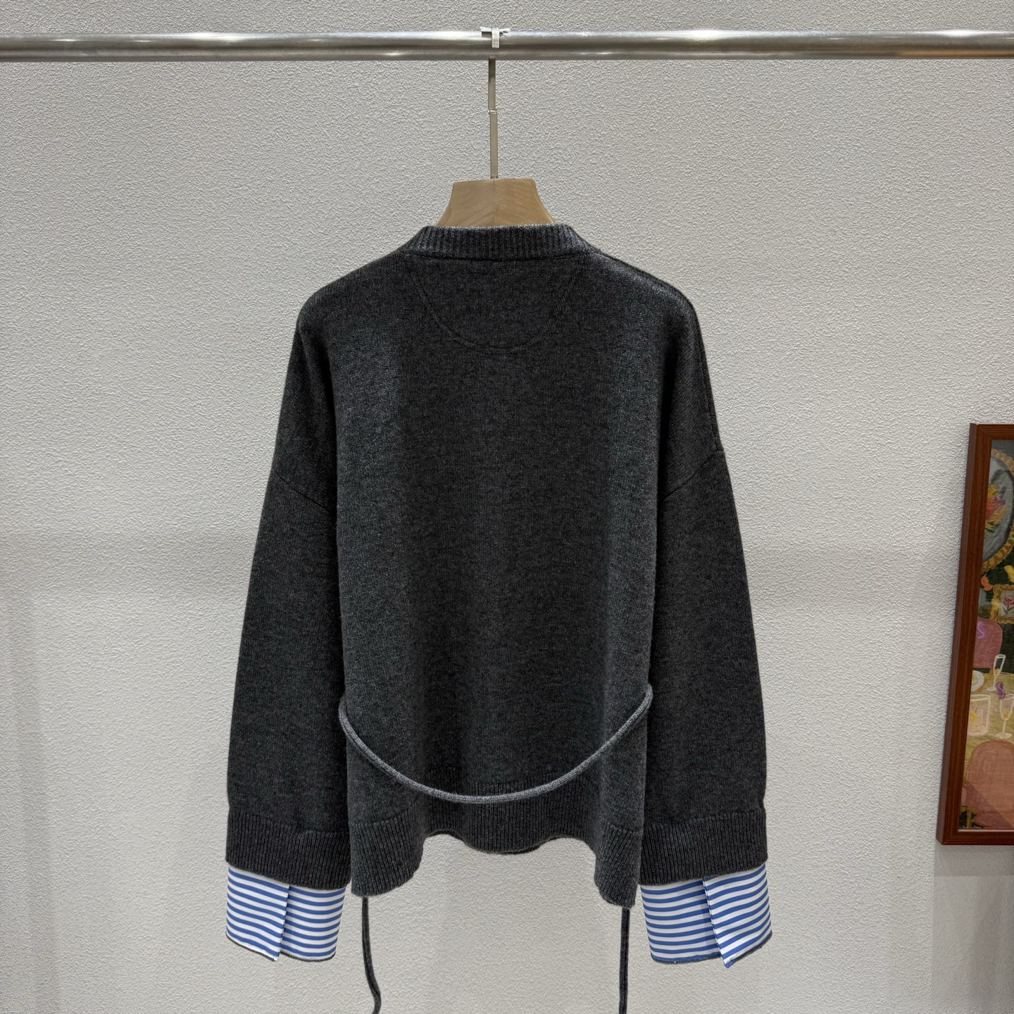 ブルネロ クチネリ 切り替え袖 カシミヤ カーディガン ベルト付き グレー 詳細画像 2