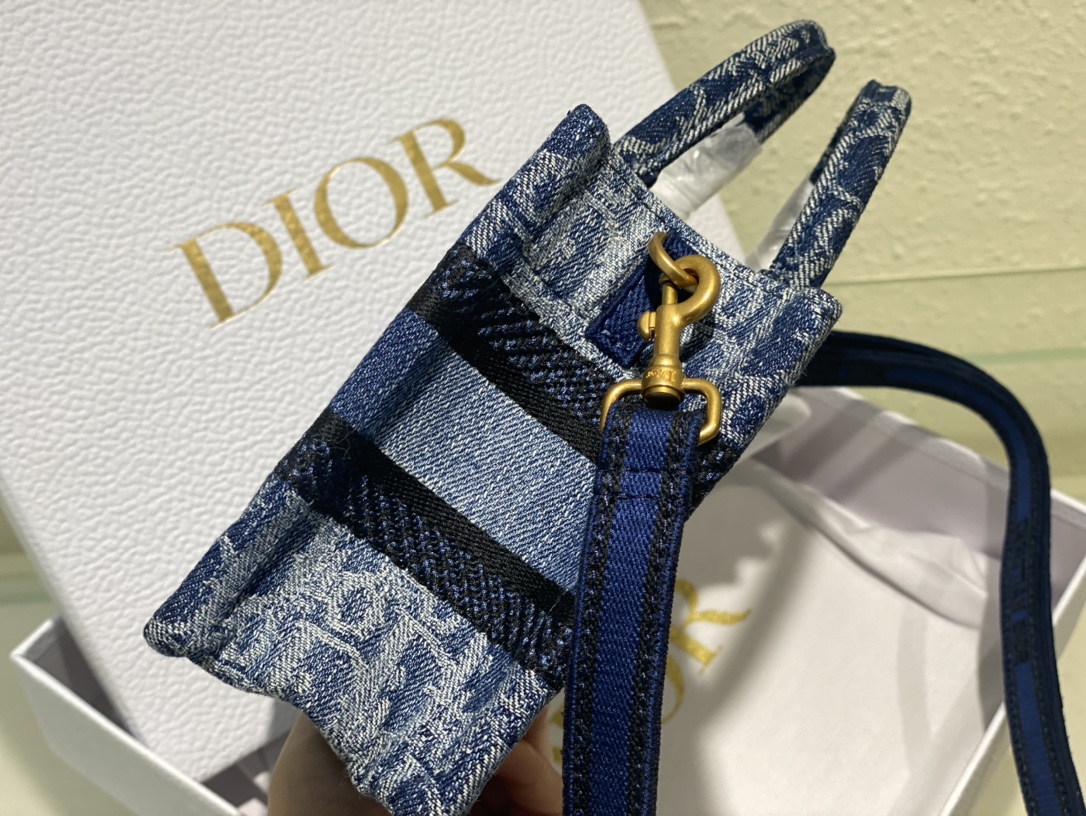 ディオール ミニ デニム刺繍 トートバッグ ショルダーストラップ付き ブルー 詳細画像 3