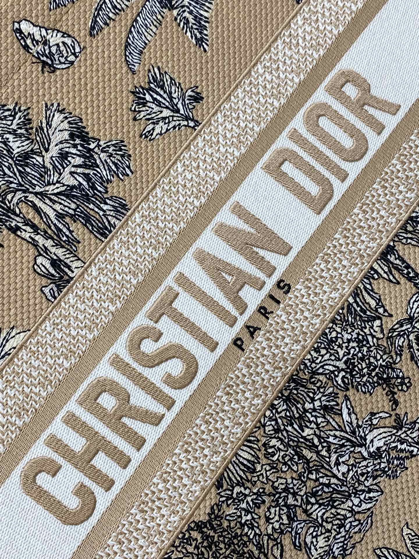 ディオール ブックトート ミディアム ヤシの木刺繍 厚手キャンバス ショルダートートバッグ アプリコット 詳細画像 2