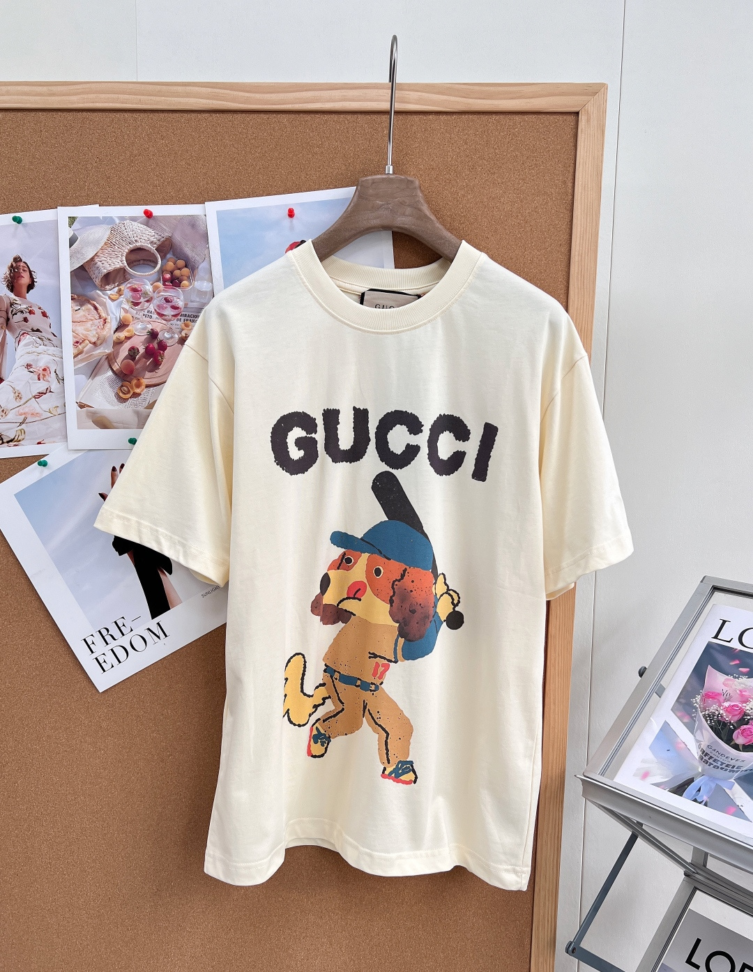 グッチ アニマルシリーズ ベースボール子犬 半袖Tシャツ ミルクホワイト 詳細画像 1