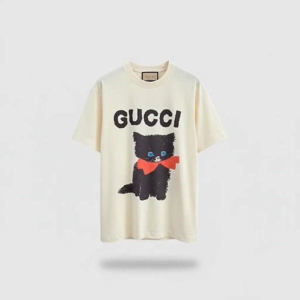 グッチ キャットプリント 半袖Tシャツ ミルクホワイト
