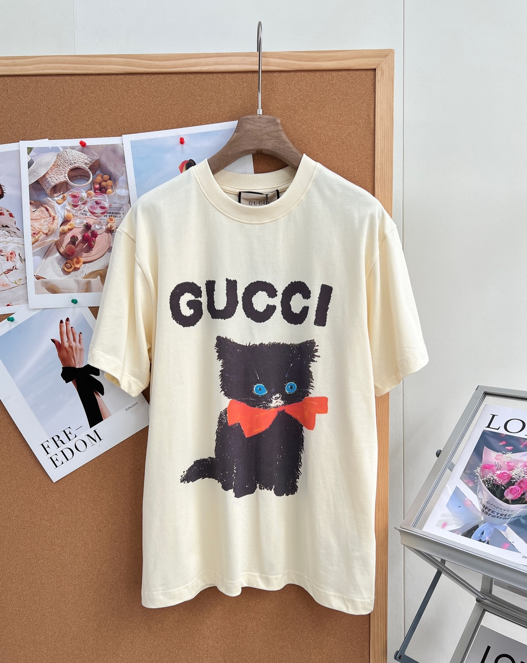 グッチ キャットプリント 半袖Tシャツ ミルクホワイト 詳細画像 1