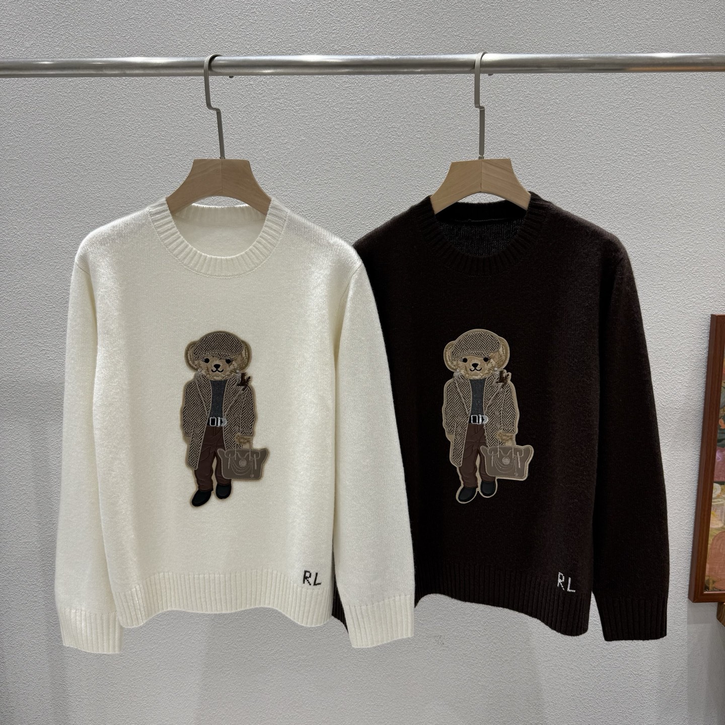 ラルフ ローレン パープルレーベル ヘリンボーン ジェントルマンコート カシミヤ ベア ホワイト ブラウン 詳細画像 1