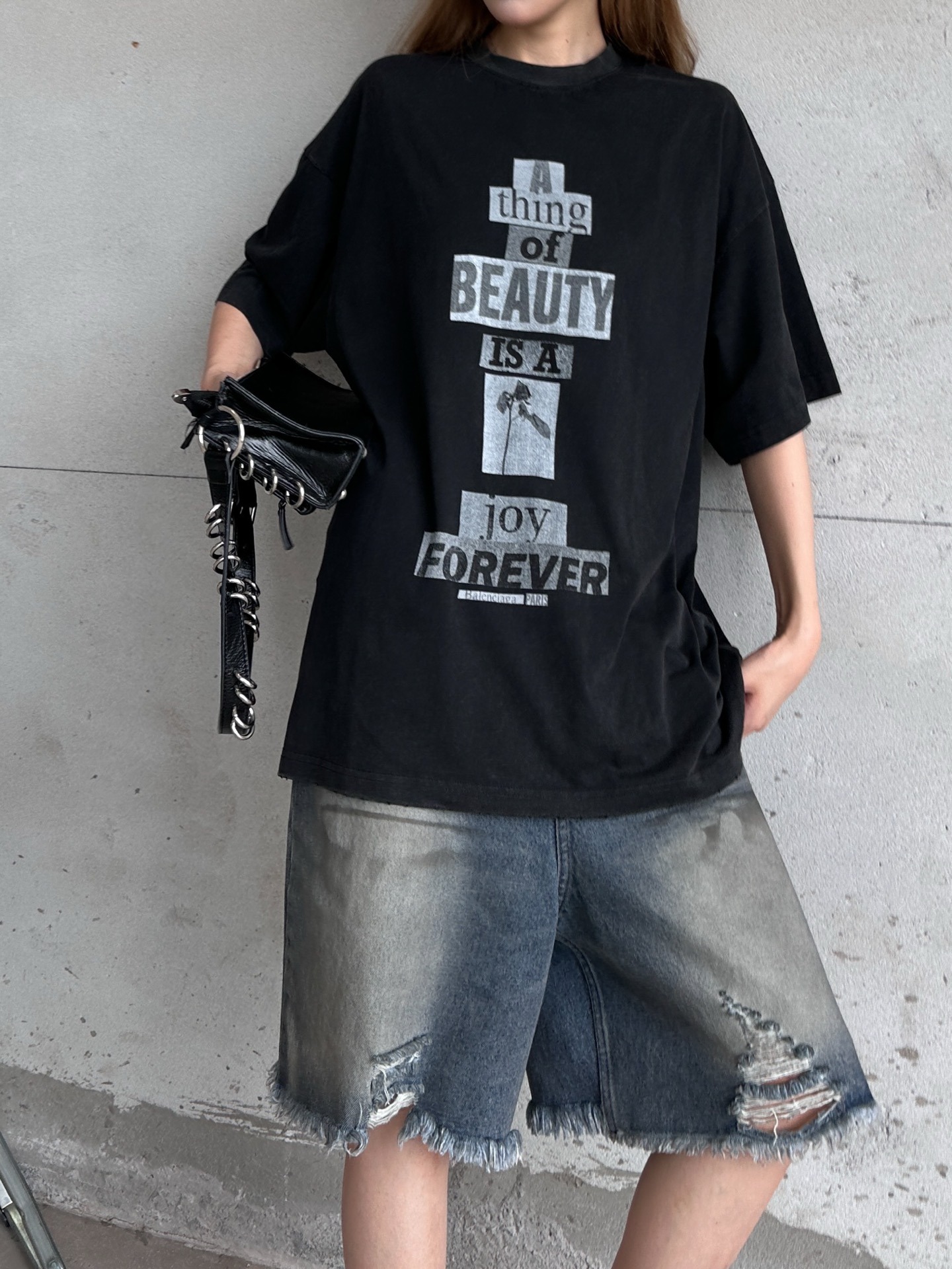 オーバーサイズ グラフィックプリント 半袖Tシャツ ブラック