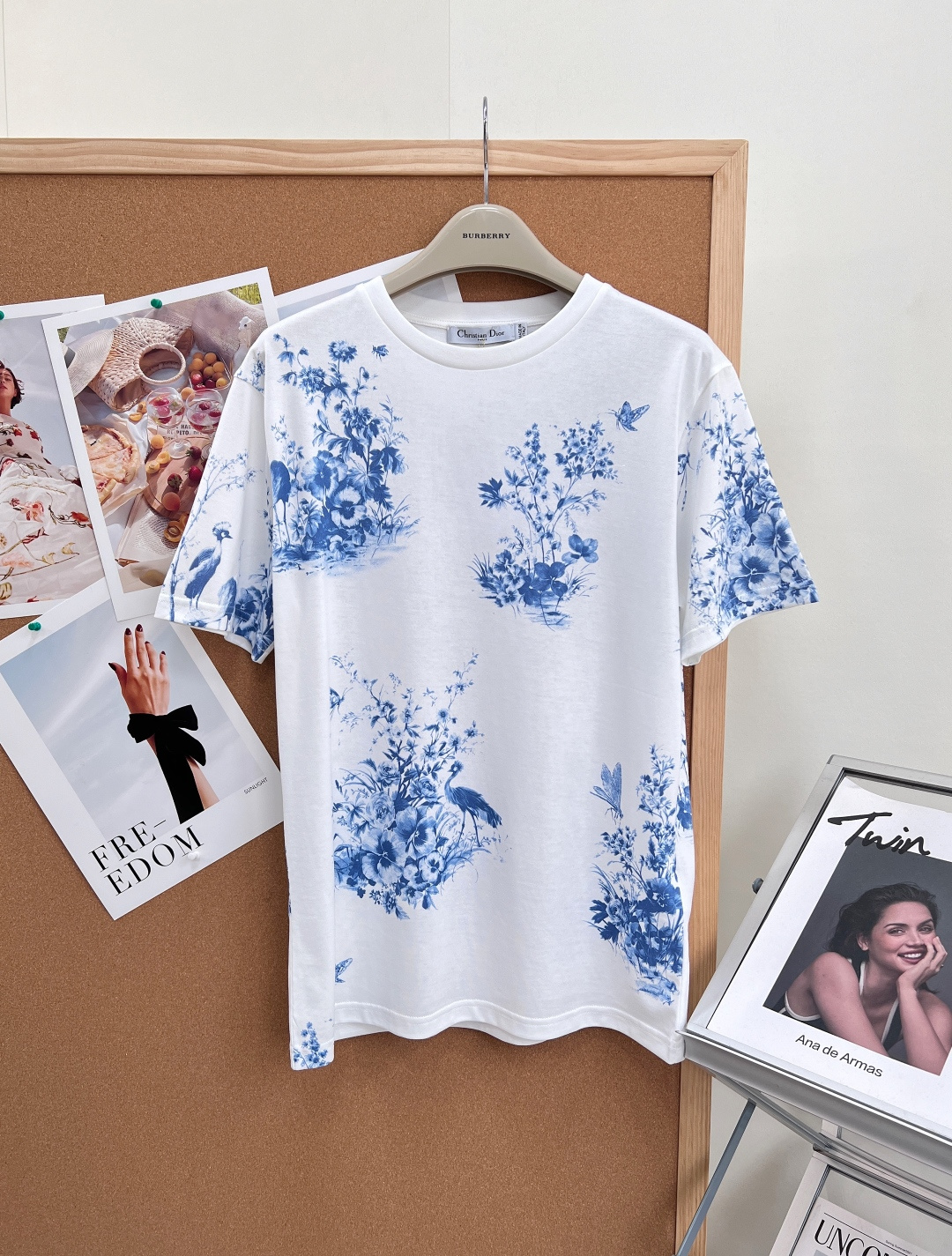 ディオール 青花柄 花鳥プリント Tシャツ ブルーホワイト 詳細画像 1