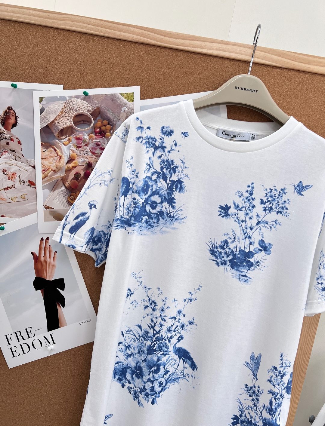 ディオール 青花柄 花鳥プリント Tシャツ ブルーホワイト 詳細画像 3