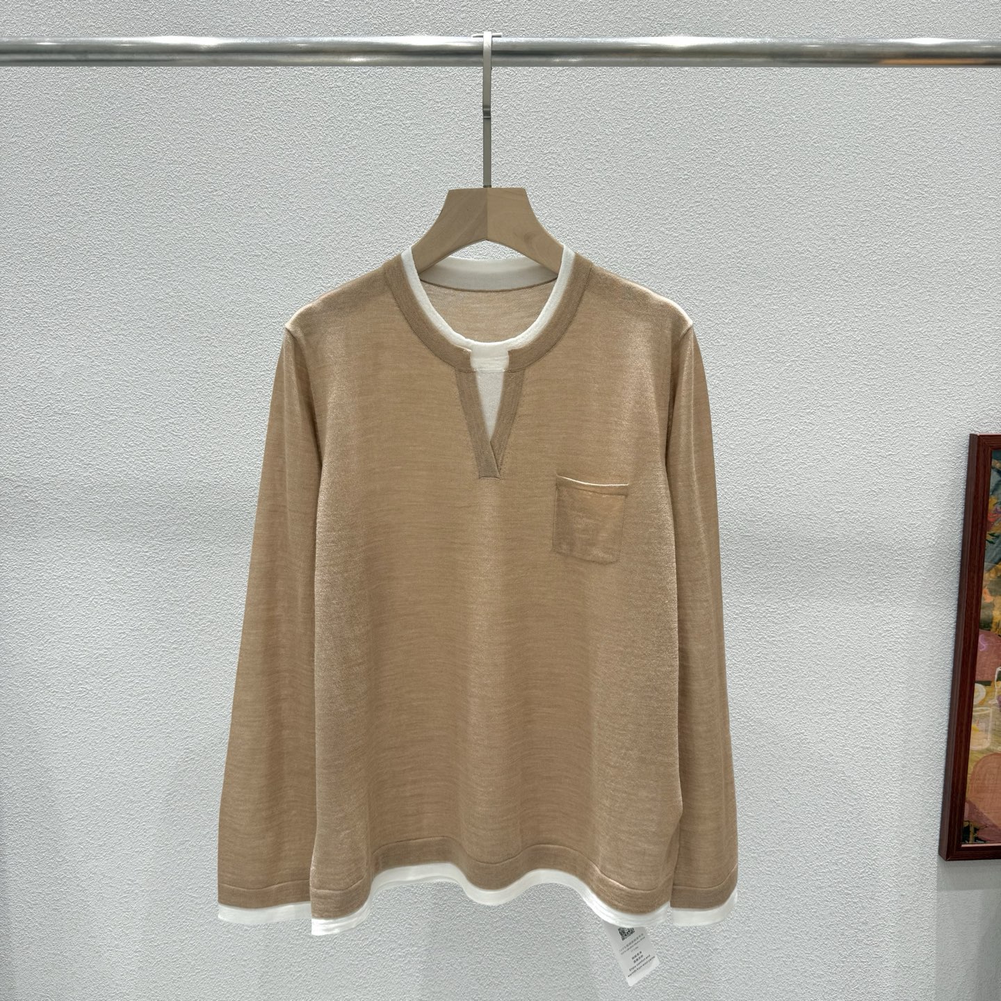 フェイクツーピース クルーネック ウールニット セーター キャメル 詳細画像 1