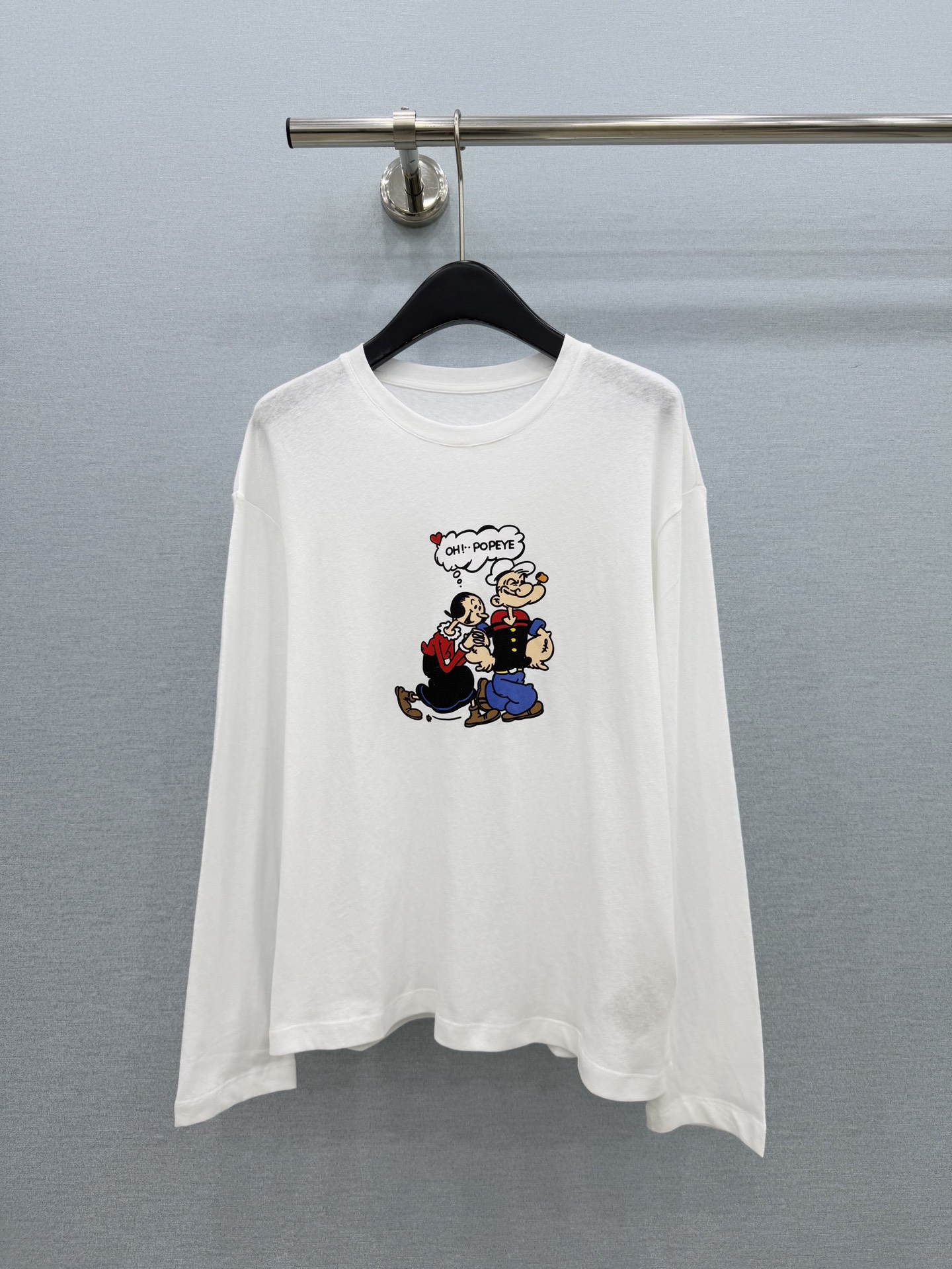 配色グラフィックプリント 長袖Tシャツ グレー ホワイト 詳細画像 3