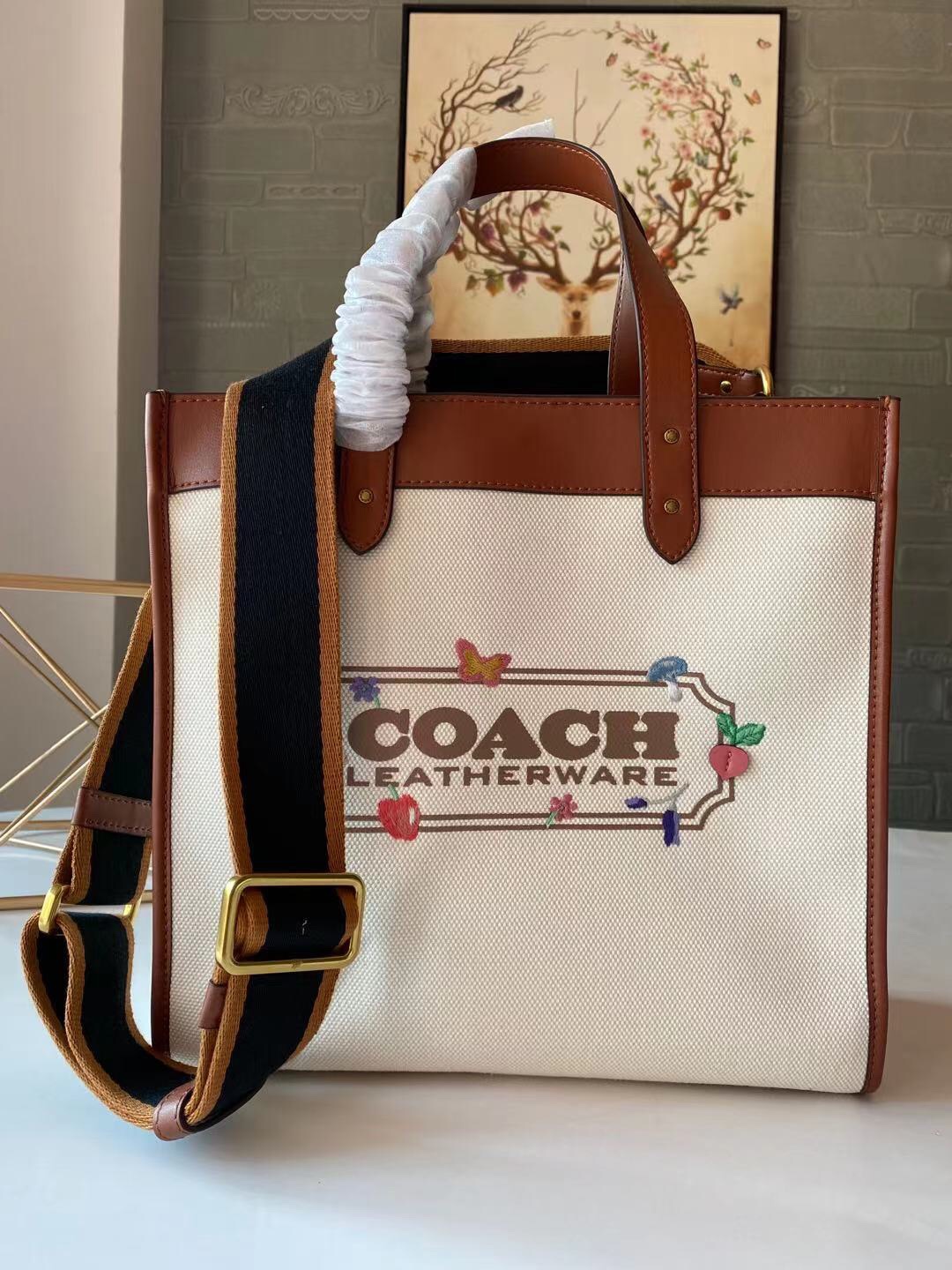 コーチ Field Tote with Garden 刺繍 トートバッグ アイボリー ブラウン C2774 詳細画像 2