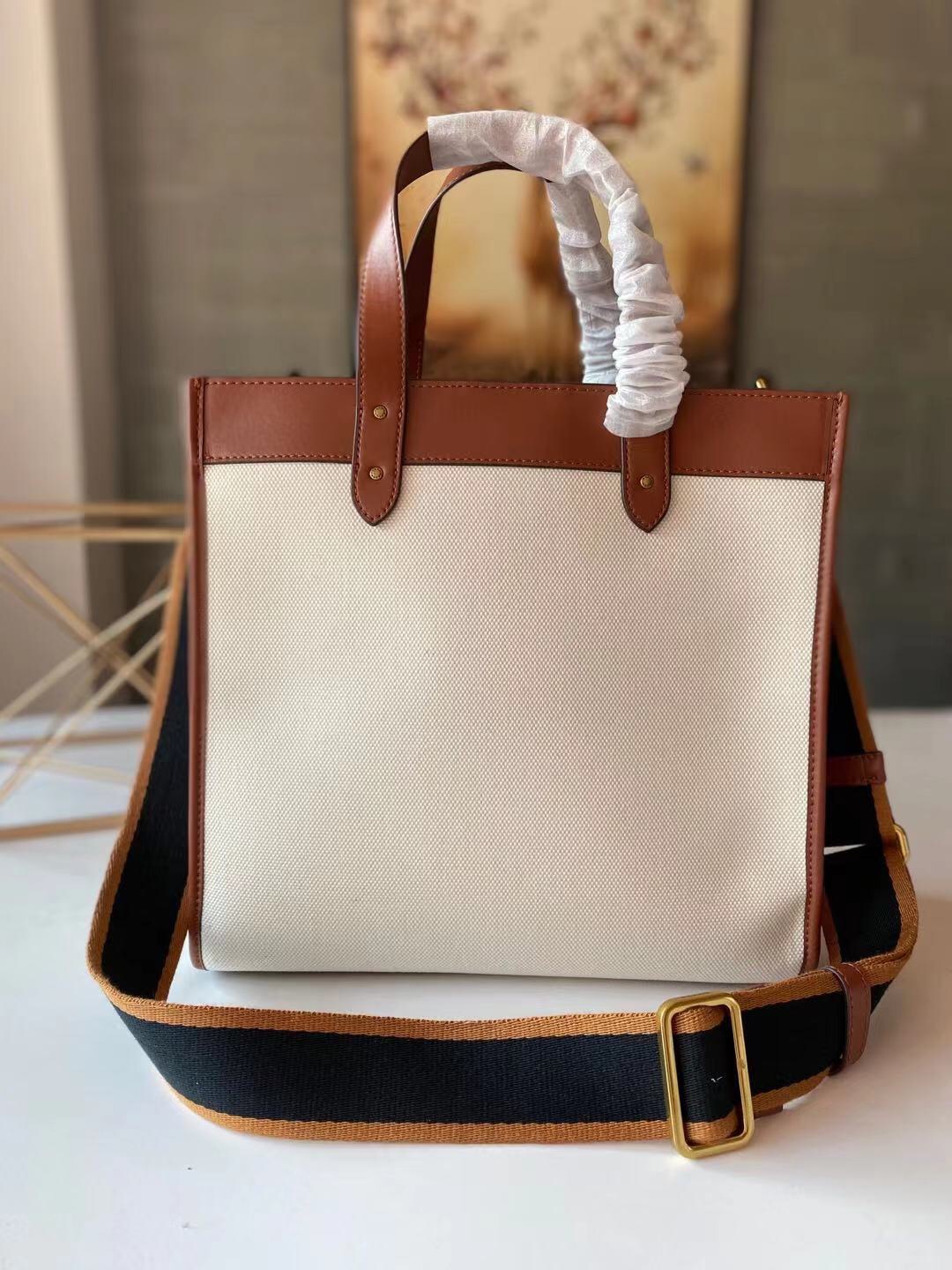 コーチ Field Tote with Garden 刺繍 トートバッグ アイボリー ブラウン C2774 詳細画像 3
