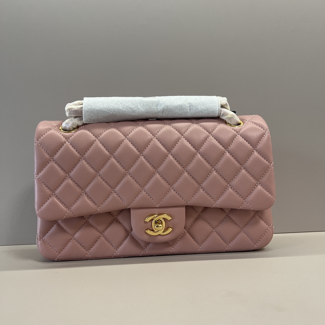 シャネル クラシックフラップ ダイヤモンドキルト チェーンショルダーバッグ 25cm ピンク ゴールド金具 詳細画像 1