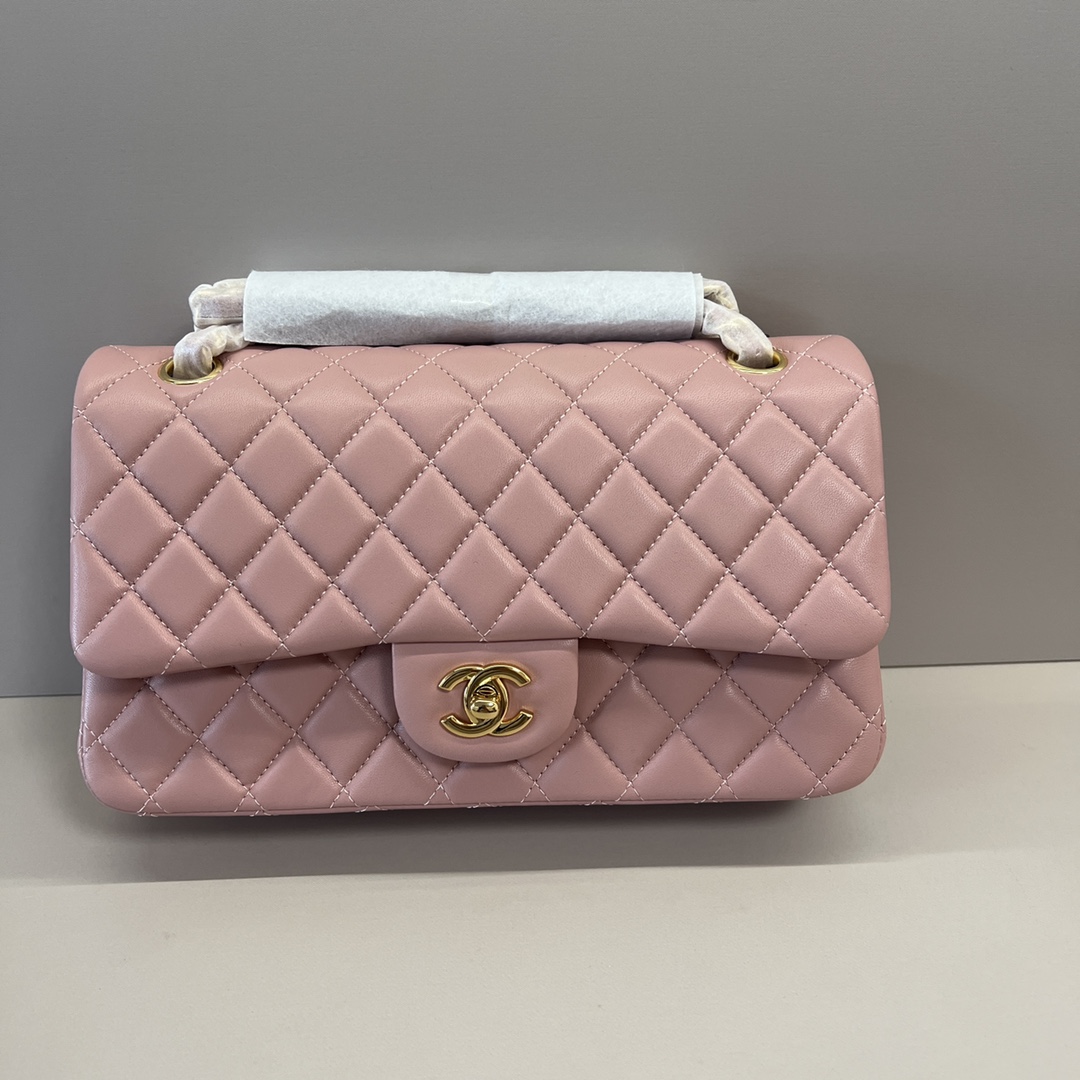 シャネル クラシックフラップ ダイヤモンドキルト チェーンショルダーバッグ 25cm ピンク ゴールド金具 詳細画像 2