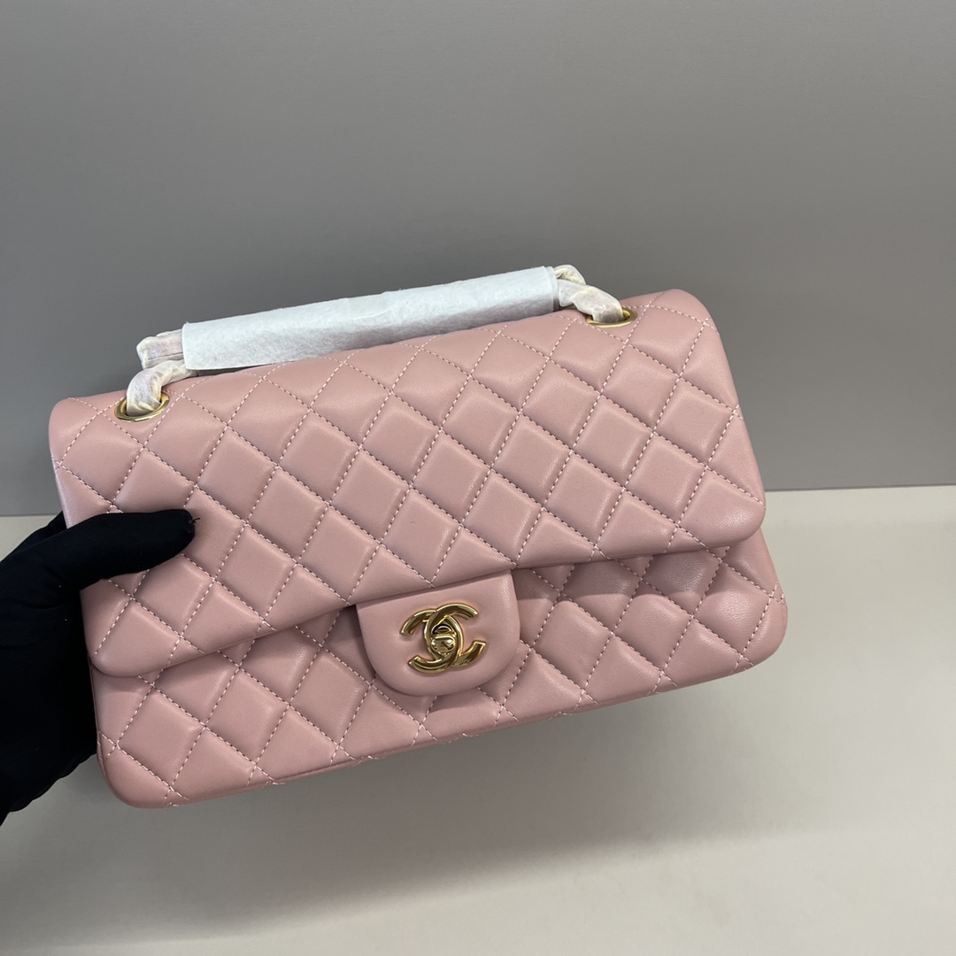 シャネル クラシックフラップ ダイヤモンドキルト チェーンショルダーバッグ 25cm ピンク ゴールド金具 詳細画像 3