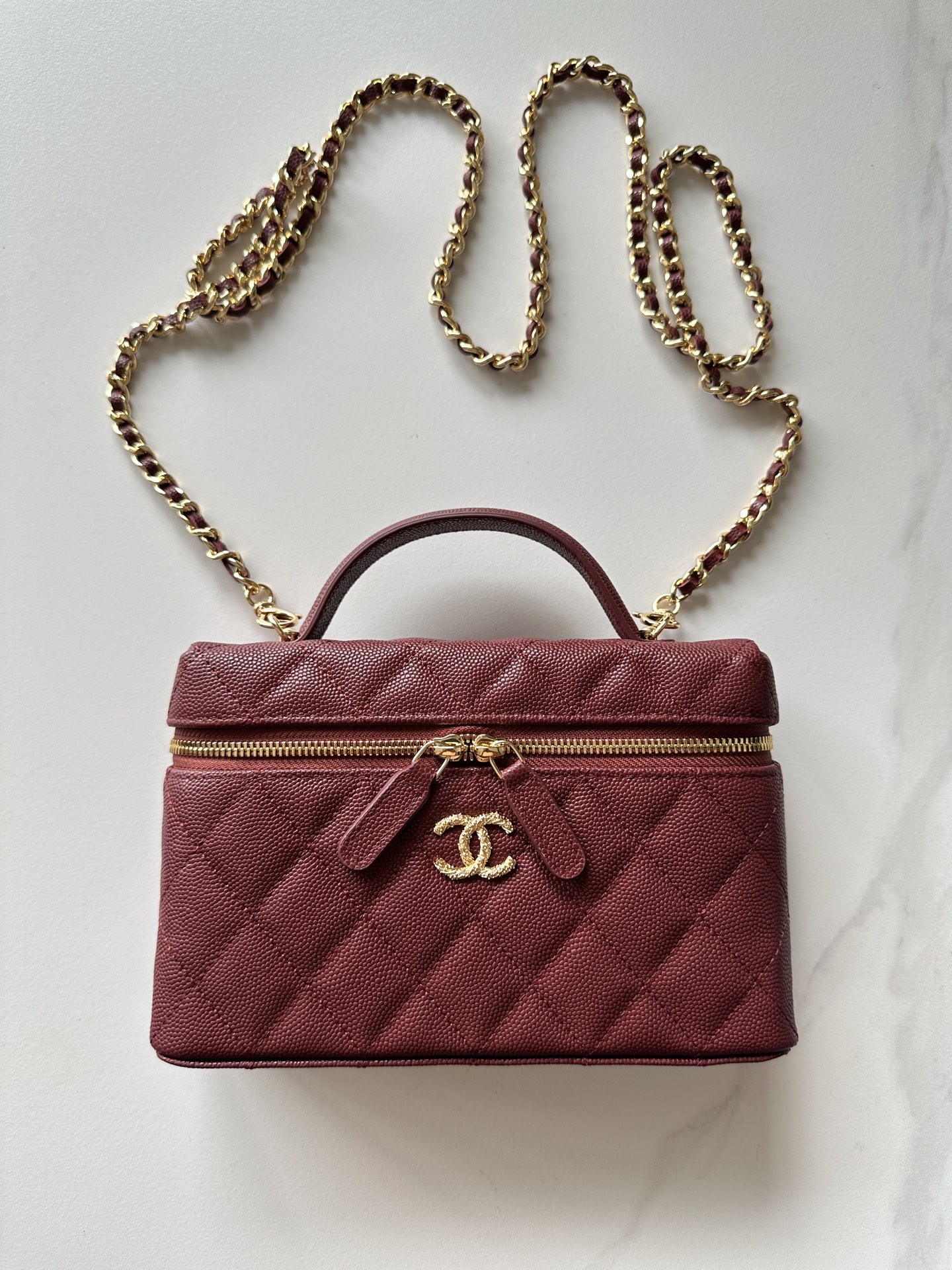 シャネル キャビアグレインレザー バニティ ハンドバッグ ワインレッド 詳細画像 1