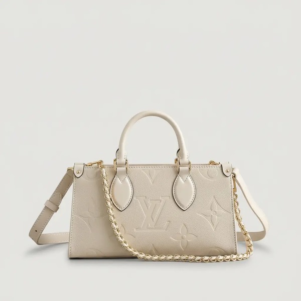 ルイヴィトン OnTheGo East West モノグラム・アンプラント レザー チェーンショルダートートバッグ ホワイト M23698