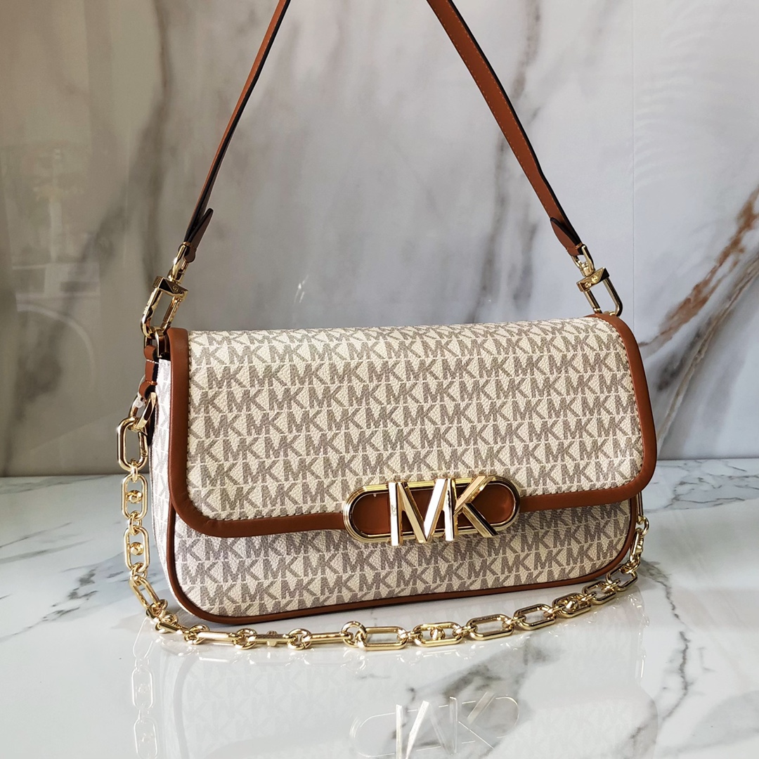 マイケル コース MK モノグラム チェーン ショルダーバッグ アイボリー ブラウン 詳細画像 3