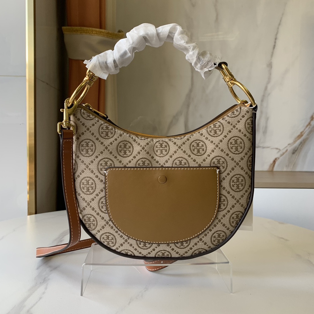 トリーバーチ T Monogram ミニ ジャカード クレセントバッグ ベージュ ブラウン 詳細画像 3