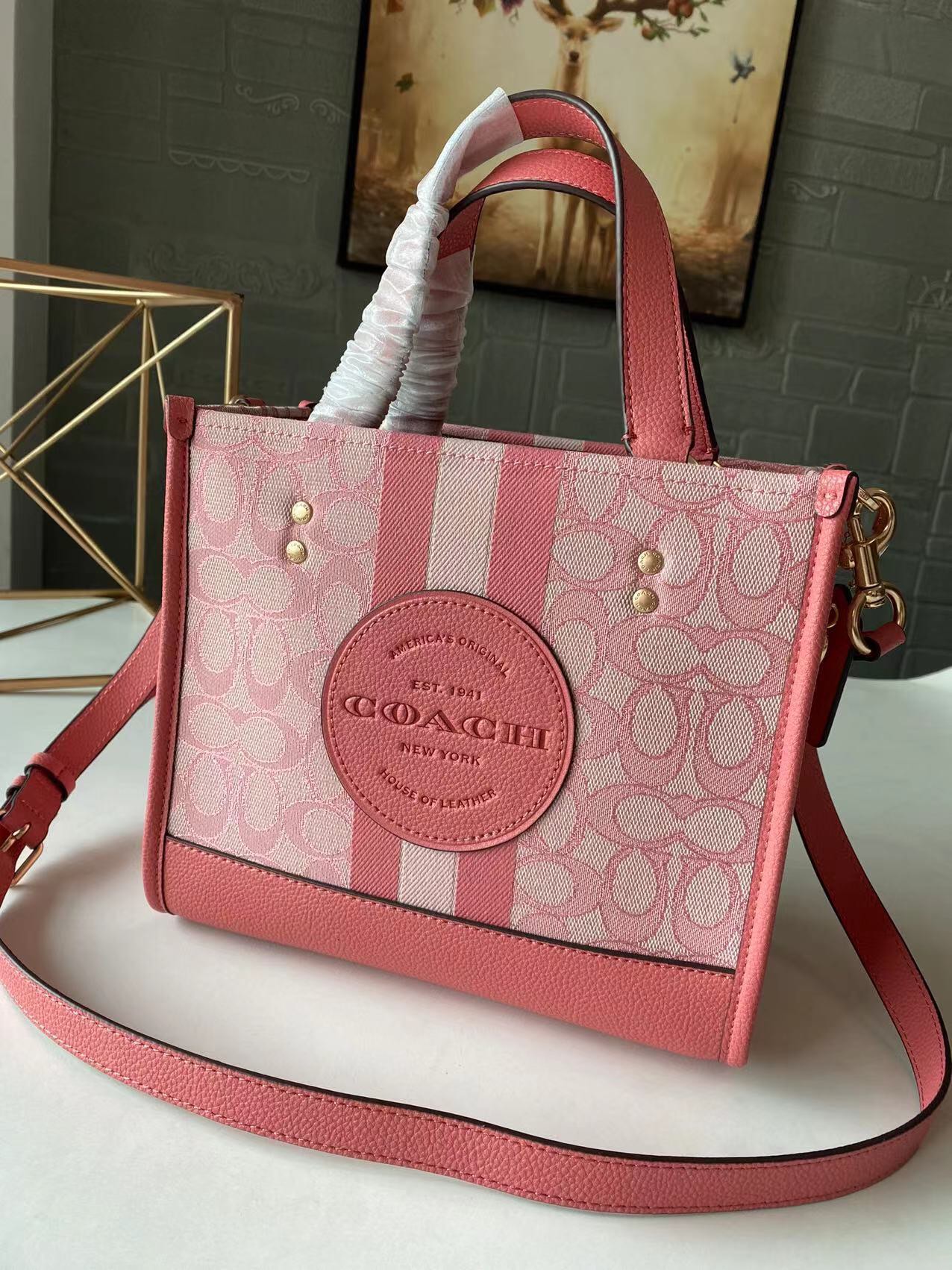 コーチ Dempsey Field Tote 22 ミニキャンバストートバッグ ピンク C8417 詳細画像 3