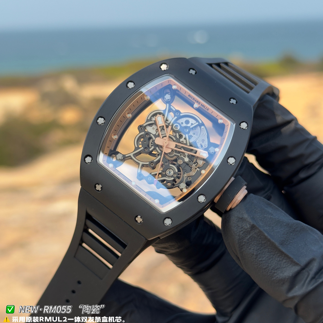 リシャール・ミル RM055 スケルトン ウォッチ ブラック セラミック ラバーストラップ RM055 詳細画像 2