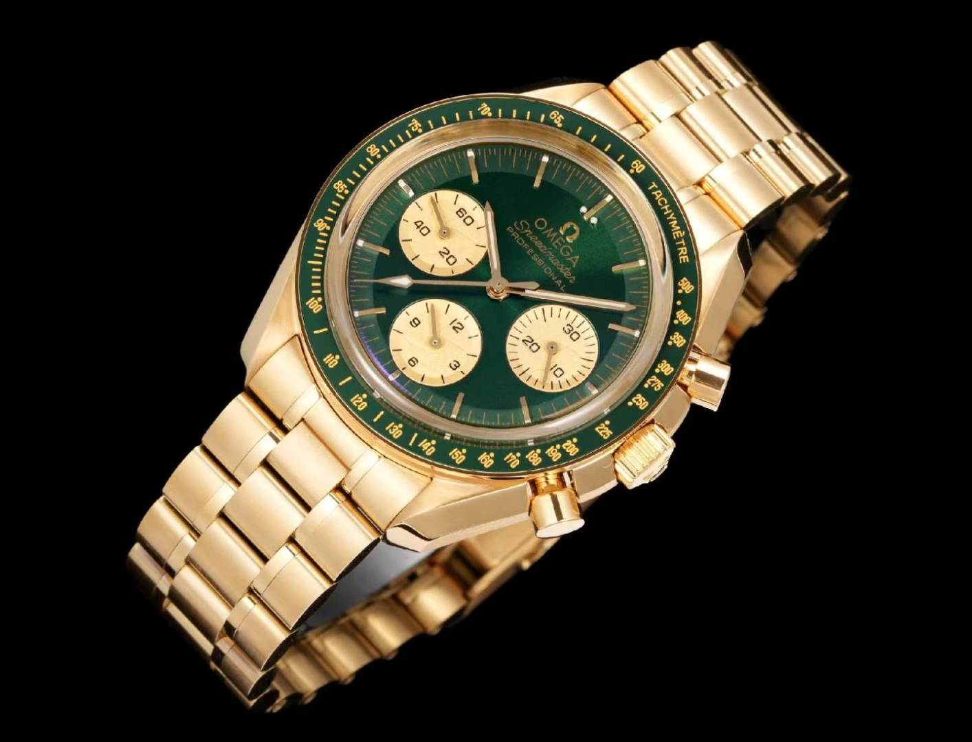オメガ スピードマスター プロフェッショナル ムーンウォッチ ムーンシャインゴールド グリーンダイヤル 310.60.42.50.10.002 詳細画像 3