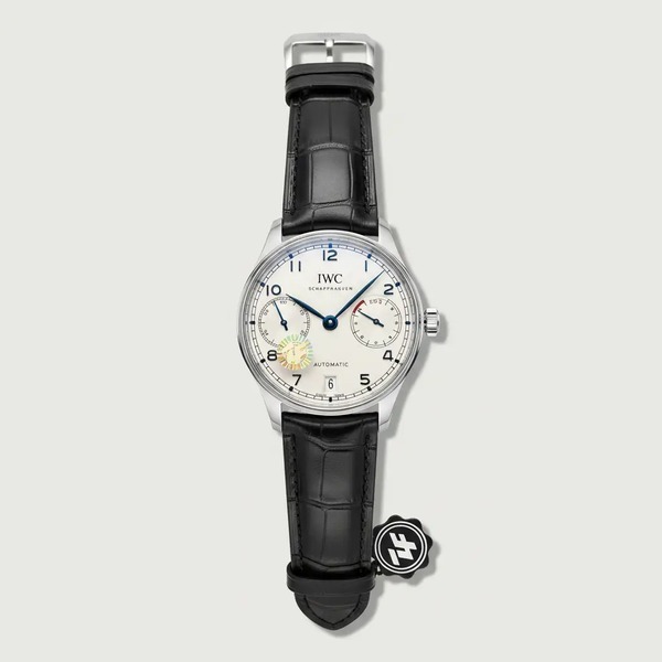 IWC ポルトギーゼ 7デイズ パワーリザーブ 自動巻き腕時計 シルバー ホワイト文字盤 ブラックレザー IW500713