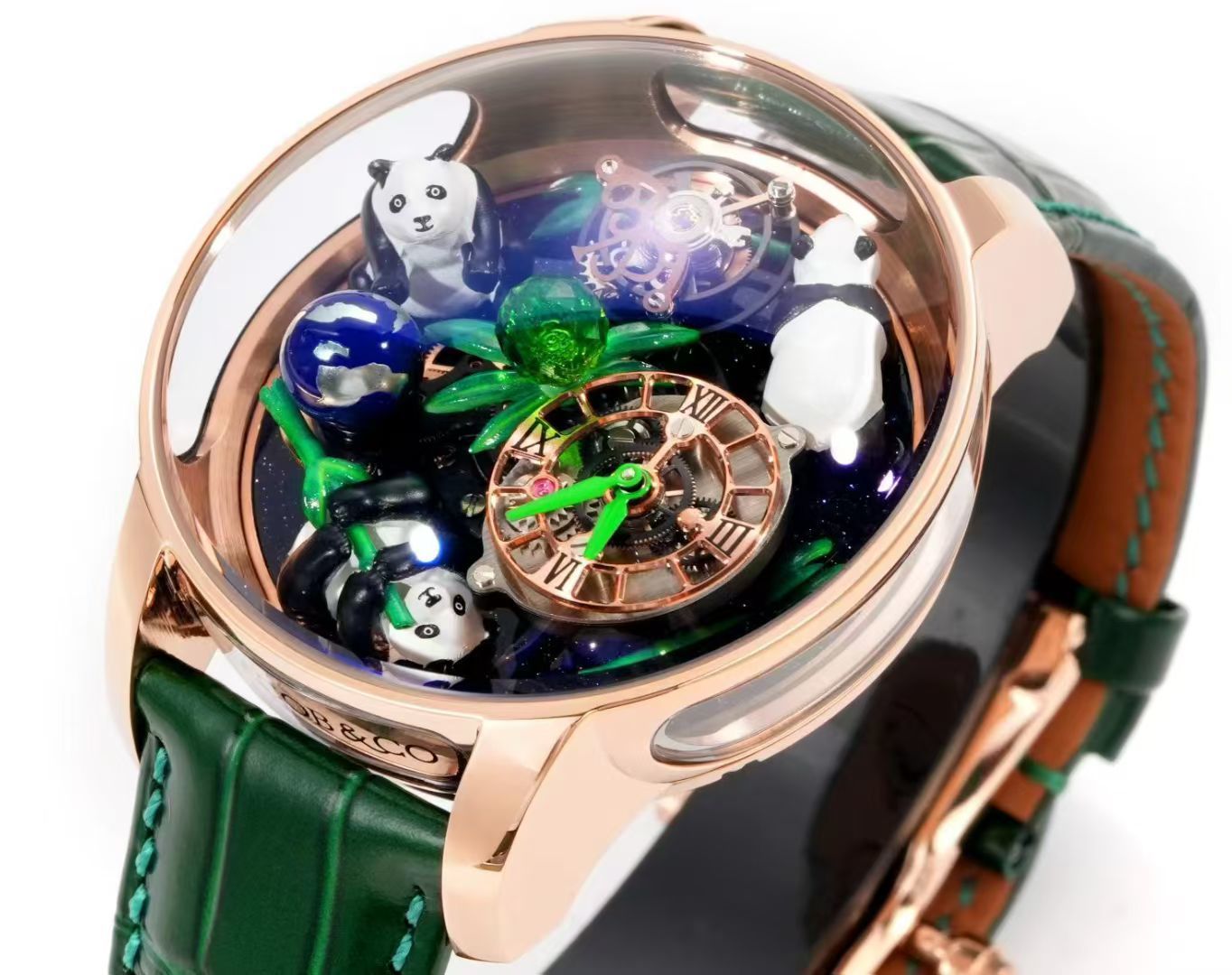 ジェイコブ Astronomia Art Pandas トゥールビヨン ウォッチ ローズゴールド グリーン 詳細画像 3