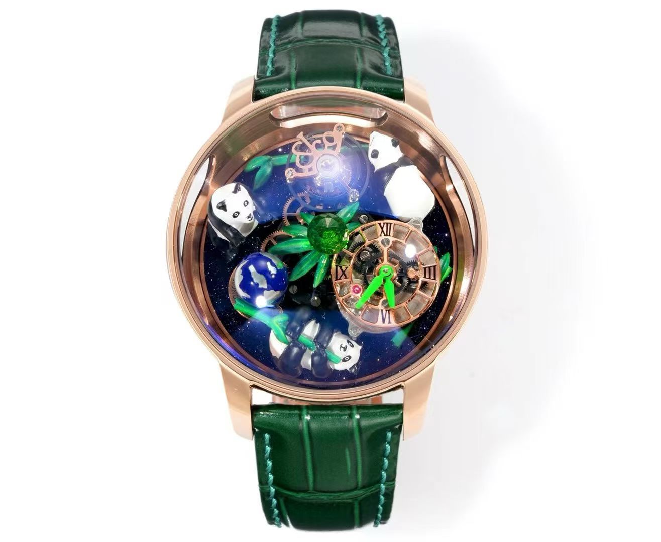 ジェイコブ Astronomia Art Pandas トゥールビヨン ウォッチ ローズゴールド グリーン 詳細画像 1