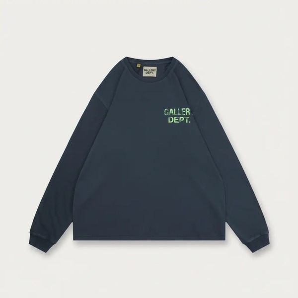 ギャラリーデプト 蛍光グリーン ロゴ ダメージプリント 長袖Tシャツ