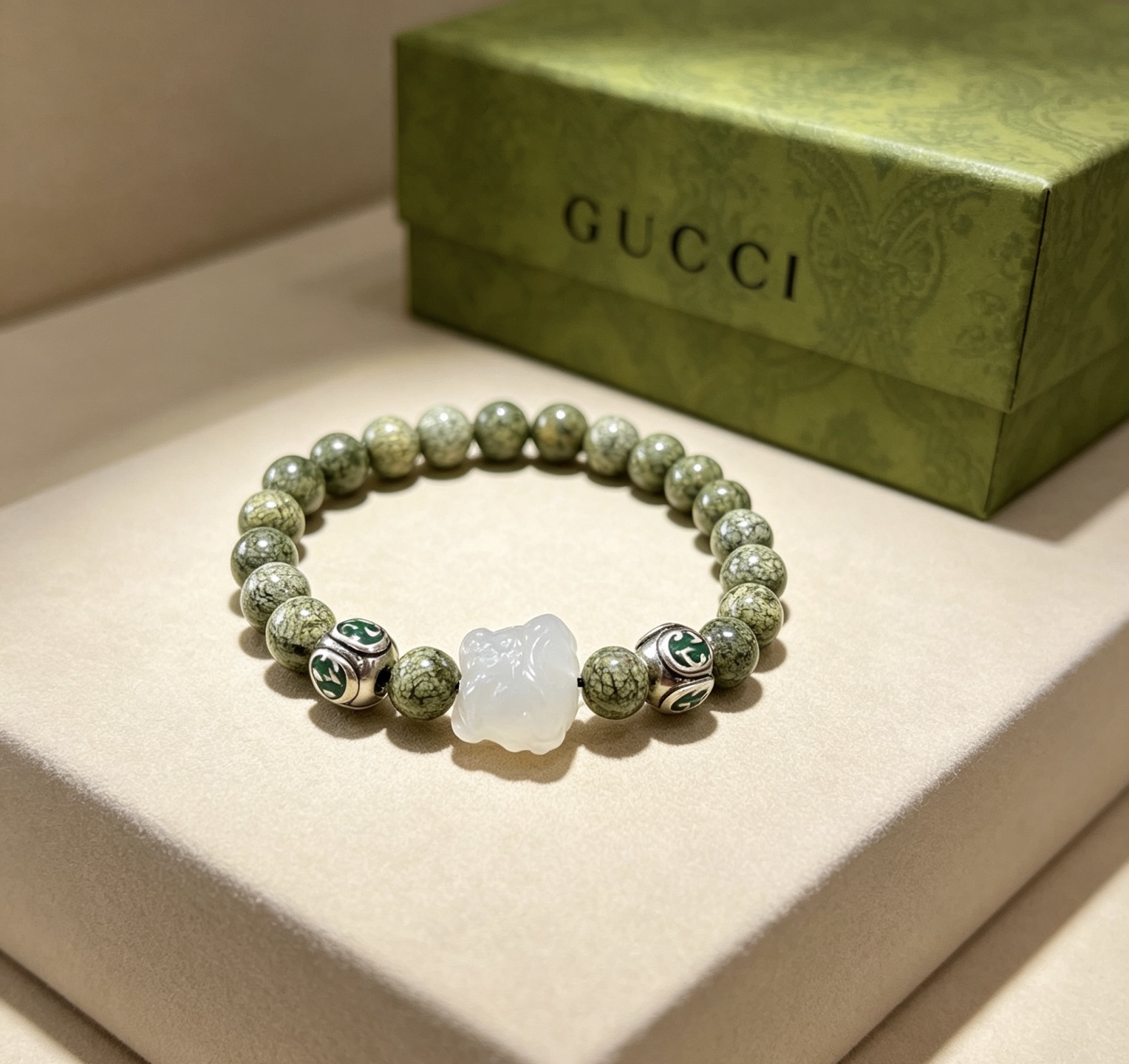 グッチ アンガーフォレスト ダブルG 薬王石 クリスタル ブレスレット グリーン 詳細画像 2