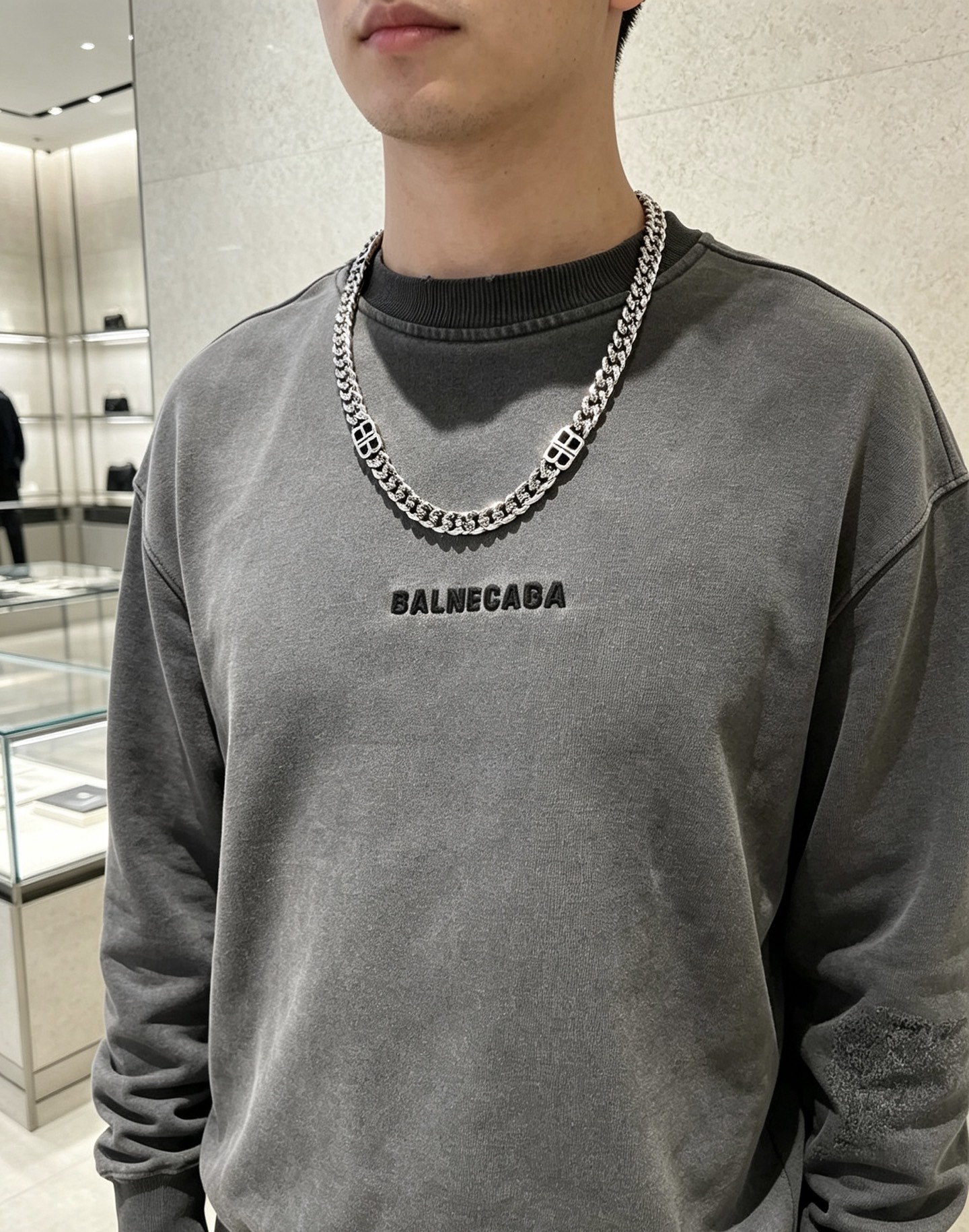 バレンシアガ BBロゴ カーブチェーン ネックレス シルバー 詳細画像 2